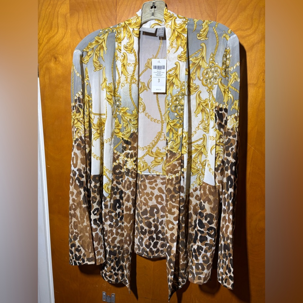 Leopard Print and Gold Chain Pattern Travel Jacket from Chicos, size 3